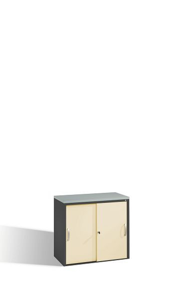 C+P Sideboard mit Schiebetüren Acurado, H720xB800xT400mm, Farbe: Schwarzgrau / Perlweiß, Bügelgriff, 2 OH, 5722-00 S10135