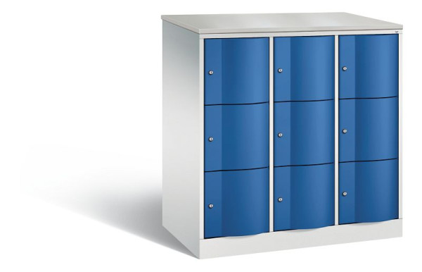 C+P XL-Schließfachschrank, 9 Fächer,H1255B1148T640mm,Grau/Enzianblau/DBSHellgrau, 8573-373 S10040