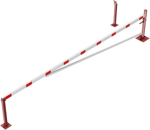 Schake Drehschranke 6,0m, für Vorhangschloss, mit Seilzugverstärkung, Drehpfosten: Ø 102mm, 2 Stück Auflagepfosten 70x70mm, zum Aufduebeln, 4213_60VBP