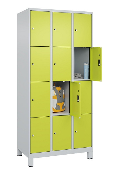 C+P Schließfachschrank Evolo PLUS, mit Füßen, 12 Fächer, 1950x900x500mm, 7035/0, Frontfarbe 1108060 RDS Clowngrün, 049010-304 S10015