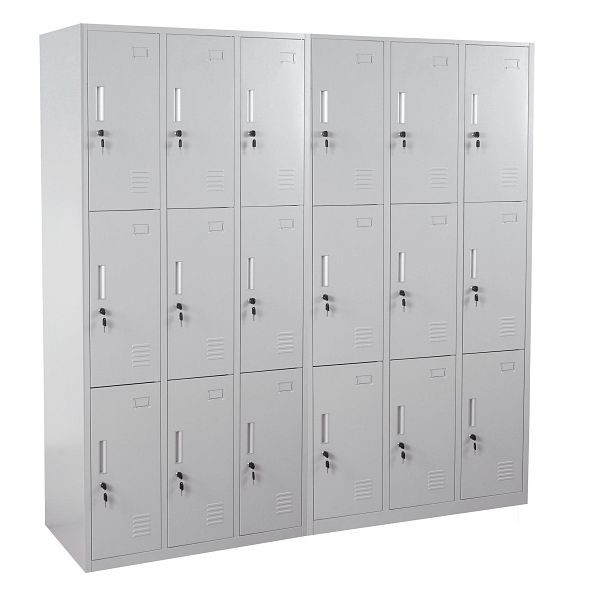 Mendler Schließfach Boston T829, Schließfachschrank Wertfachschrank Spind, Metall 18 Fächer, grau, 2x54310