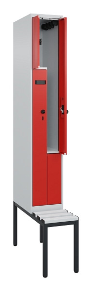 C+P Z-Spind Evolo PLUS, Bank, 2 Fächer, 2120x300x815mm, 7035/3020, Drehriegel, Sitzfläche Kunststoff, Sitzbank, 0490537-102 S10059