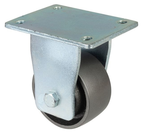 BS Rollen Schwerlastrolle, Bockrolle, Rad-Breite 50 mm, Rad-Ø 100 mm, Tragfähigkeit 450 kg, Lauffläche Guss, Radkörper Guss, Kugellager, RR110.C81.101