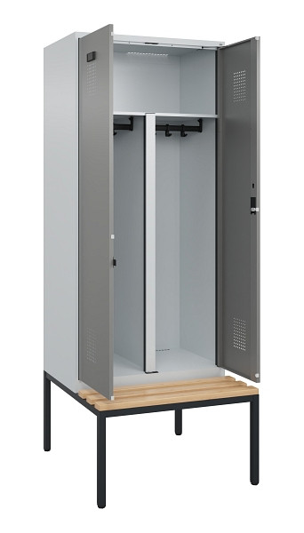 C+P PSA Doppel-Spind Evolo PLUS, Bank, 2 Abteile, 2120x800x815mm, 7035/0004, Zylinderschloss, Sitzfläche Buche-Hartholz, Sitzbank, 0490527-22P S10041
