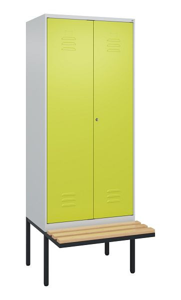 C+P Umkleidespind Classic PLUS, Doppel-Spind, 2 Abteile, 2120x800x815mm, 7035/0024, Zylinderschloss, Buche-Sitzleisten, 0800427-22P S10054