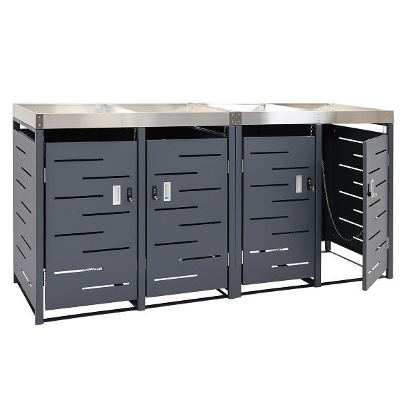 Mendler 4er-Mülltonnenverkleidung HWC-H40b, Mülltonnenbox, Pflanzkasten Edelstahl-Metall-Kombi 78kg 101x51x59 erweiterbar, 2x99043+2x99044