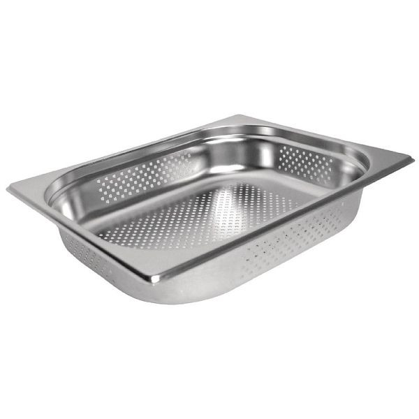 Vogue GN-Behälter Edelstahl 6,5cm GN1/2 gelocht, Gastronormgrößen für maximale Kapazität, K844