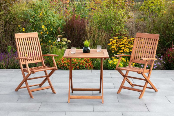 Merxx Comodoro Set 3-teilig, 2 Comodoro Klappsessel, 1 Klapptisch, 70 x 70 cm, FSC Eukalyptusholz, 50014-011