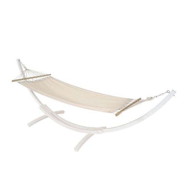 Mendler Hängematte mit Gestell HWC-J46, Hängeschaukel, bis 200kg Holzgestell 320cm, weiß, Matte creme-weiß, 80660