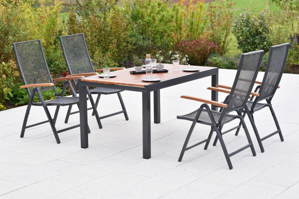 Merxx Thasos Set 5-teilig, 4 Thasos Klappsessel, 1 Ausziehtisch, 150 (200) x 90 cm, 50956-217