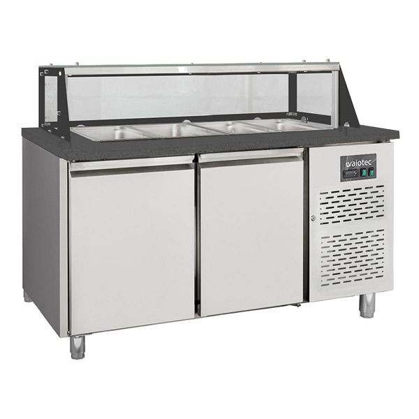Vaiotec Salattheke / 2-fach mit Türen, Glasaufbau, für 4x GN 1/1 "schwarz", 1500 x 800 mm, 12230