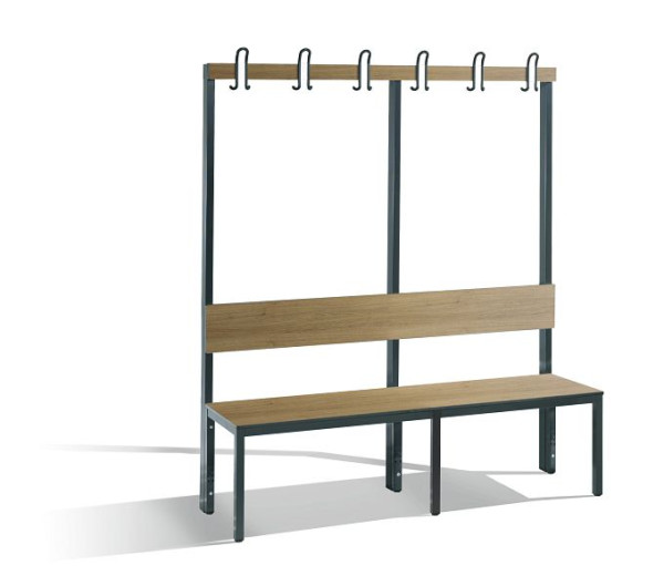 C+P Garderobenbank 1-seitig, Feuchtraum, H1650xB1500xT407 mm, Schwarzgrau/HPL Eiche, 8061-100 S10015