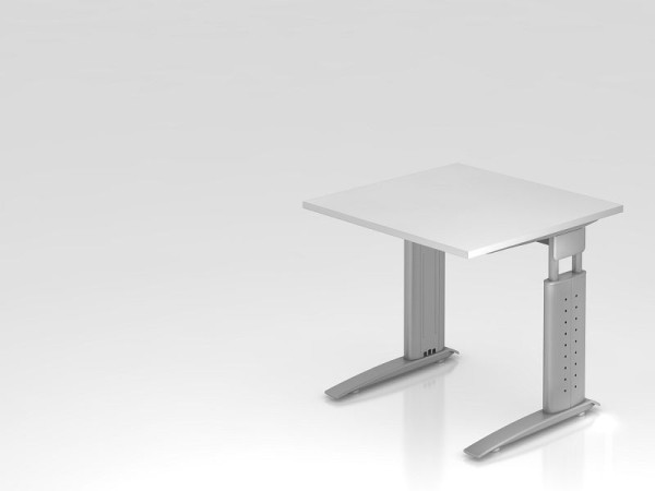 Hammerbacher Schreibtisch C-Fuß 80x80cm Weiß/Silber, Arbeitshöhe 68-86 cm einstellbar, VUS08/W/S