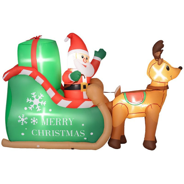 Outsunny Weihnachtsmann mit Schlitten & Rentier, aufblasbar, weiße LED-Beleuchtung, 210 x 80 x 140 cm, 844-936V90MX
