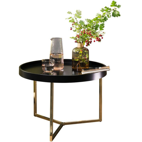 Wohnling Couchtisch EVA 58,5x42x58,5cm Schwarz/Gold Metall Rund, WL5.763