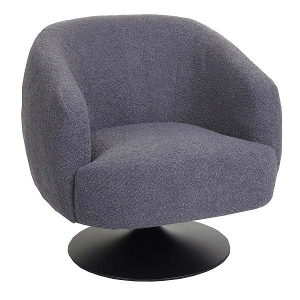 Mendler Lounge-Sessel HWC-J76, Cocktailsessel Sessel drehbar, Bouclé Stoff Metall, dunkelgrau, 83067