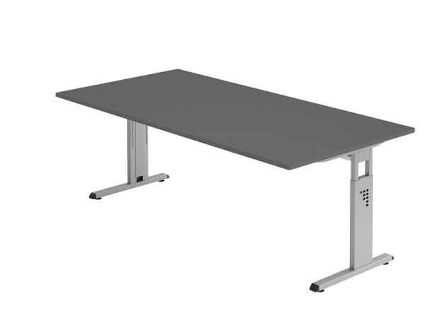 Hammerbacher Schreibtisch C-Fuß 200x100cm Graphit/Silber, Arbeitshöhe 65-85 cm, VOS2E/G/S