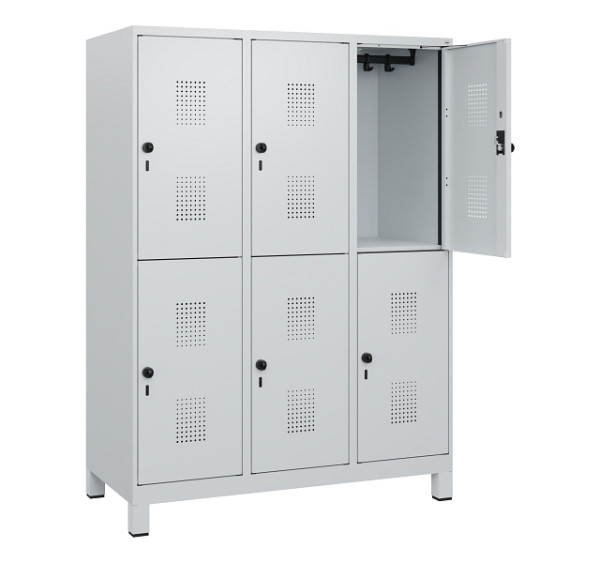 C+P Doppelstöckiger Spind Evolo PLUS, Füße, 6 Fächer, 1630x1200x500mm, 7035/7035, Drehriegel, 0493105-32 S10013