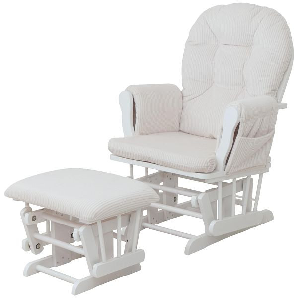 Mendler Relaxsessel HWC-C76, Schaukelstuhl Sessel Schwingstuhl mit Hocker Stoff Cord 320g/m² Öko-Tex, creme Gestell weiß, 109027