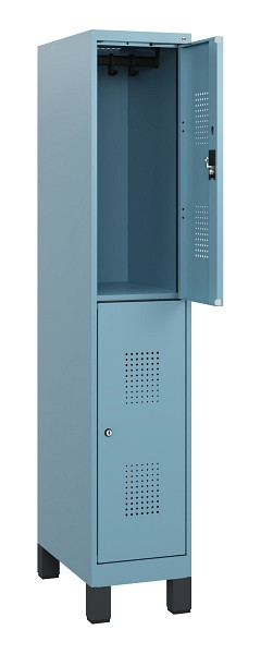 C+P Doppelstöckiger Spind Evolo PLUS, Füße, 2 Fächer, 1630x300x500mm, 0010/0010, Zylinderschloss, 0493105-10 S10058
