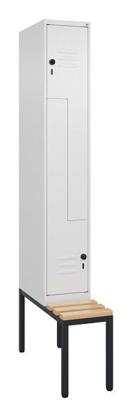 C+P Z-Spind Classic PLUS, mit untergebauter Sitzbank, 2 Abteile, 2120x300x815mm, 9016/9016, Drehriegel, Buche-Sitzleisten, 0800537-102 S10014