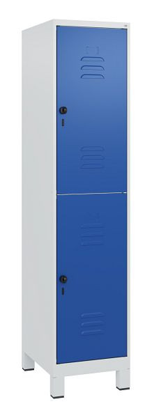 C+P Doppelstöckiger Spind Classic PLUS, Füße, 1800x400x500mm, 7035/5010, Drehriegel, 0803107-12 S10003