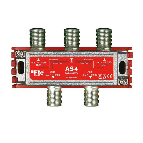 FTE Maximal AS 4 TV-Signal Verteiler (Breitbandverteiler, 4-Ausgänge, 5-2400 MHz, Classe A, F-Anschluss, Schirmungsmaß: >100 dB), 980004