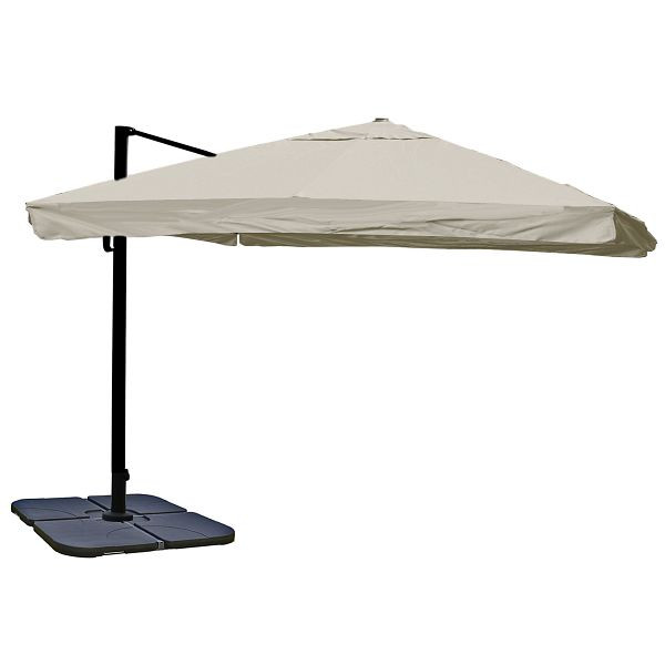 Mendler Gastronomie-Ampelschirm HWC-A96, 3x3m (Ø4,24m) Polyester Alu/Stahl 23kg, Flap, creme-grau mit Ständer, 76866+70477