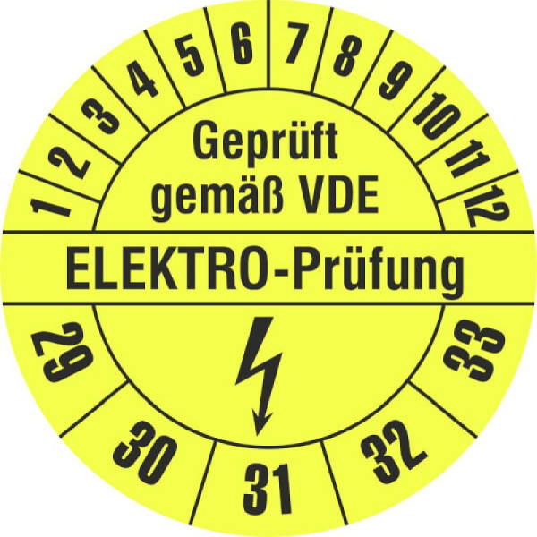 Stein HGS Prüfplaketten o. Jahresfarbe (5 Jahre), Geprüft nach VDE EL, Papier, Ø 20 mm, sign, 31.c7052-29