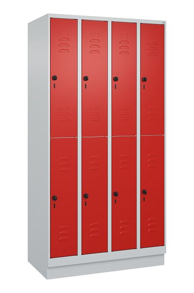 C+P Doppelstöckiger Spind Classic PLUS, Sockel, 4 Abteile, 1950x1000x500mm, 7035/3020, 080320-49 S10002