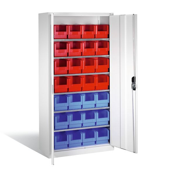 C+P Magazinschrank Serie 13, H1980xB1000xT420mm, Farbe: Lichtgrau, Muldengriff, 133144-22 S10042