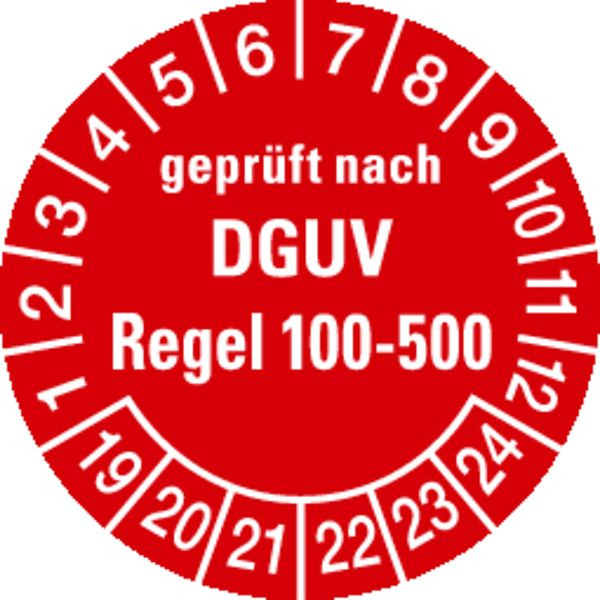 Schilder Klar Prüfplakette geprüft nach DGUV Regel 100- 500 ab 23 rot/weiß (alte Norm: BGR 500), 30 mm Folie selbstklebend, VE: 40 Stück, 49/66.23
