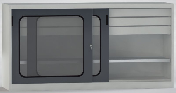 KLW Schiebetürenschrank 1000x2000x525mm (HxBxT) mit Acrylglas-Sichtfenster, Sicherheitsgummi, 3 Schubladen, verstellbarer Fachboden, 7SN-UL1000FB-10S9MRB