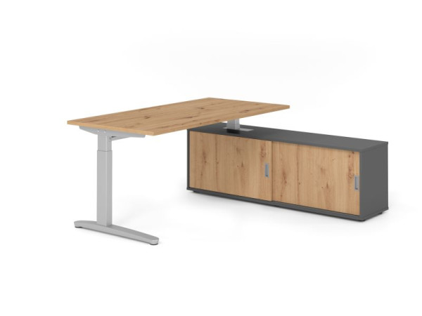 Hammerbacher Schreibtisch XB16, 160x80cm, Platte: Asteiche, 25mm dick, C-Fuß Gestell Silber, höheneinstellbar, Ahorn, SB/R/S/G/R, VXBE16SB/R/S/G/R