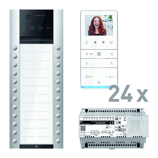 TCS Türkontrollsystem video: pack PRO 24WE Außenstation AVA 24T AP 24x Freisprecher IVW6511 Steuergerät, PVAF242/003