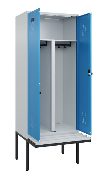 C+P PSA Doppel-Spind Evolo PLUS, Bank, 2 Abteile, 2120x800x815mm, 7035/5012, Drehriegel, Material Sitzfläche Kunststoff, 0490427-22P S10061