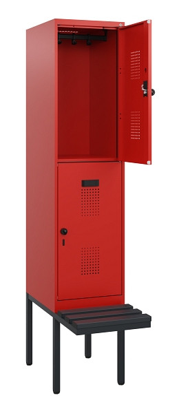 C+P Doppelstock-Spind Evolo PLUS, Bank, 2 Fächer, 1950x400x815mm, 3020/3020, Drehriegel, Sitzfläche Kunststoff, 0493405-12 S10129