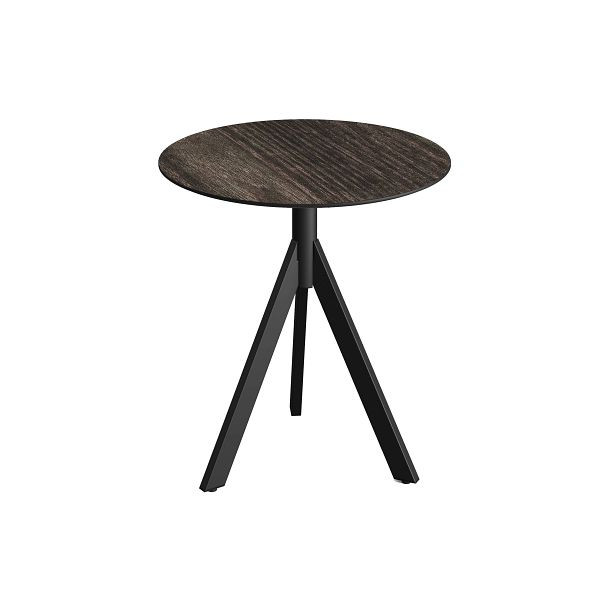 Feros Infinity Tripod Terrassentisch Schwarz frame + Riverwashed Wood HPL Tischplatte Ø70 cm, 140011470