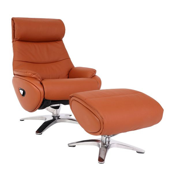 Mendler Relaxsessel mit Hocker HWC-K98, Fernsehsessel Sessel, Liegefunktion drehbar, Metall Echtleder/Kunstleder, braun, 98338