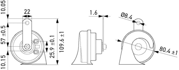 HELLA Horn, HELLA OE-CONNECT HORN TE26 SET, 12V, 110dB(A), 400Hz-500Hz, Tiefton/Hochton, ECE, Gehäusefarbe: schwarz, VE: 2 Stück, 3FH 012 010-191