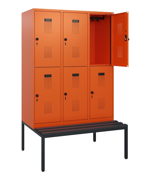 C+P Doppelstöckiger Spind Evolo PLUS, Bank, 6 Fächer, 1950x1200x815mm, 2004/2004, Drehriegel, Sitzfläche Kunststoff, Sitzbank, 0493505-32 S10127