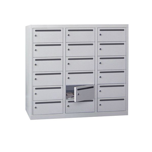 Pavoy Schließfach-Hängeschrank 1087/500/1200, 3b x 6h, Zylinder, Abteilbreite 400 mm, Briefschlitz 20 mm, Winkelschiene, 61213-364-941-910735