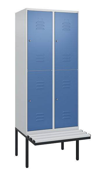 C+P Doppelstöckiger Spind Classic PLUS, 2 Abteile, 2120x800x815mm, 7035/5023, Zylinderschlösser, schwebende Sitzfläche, 0803407-22 S10020