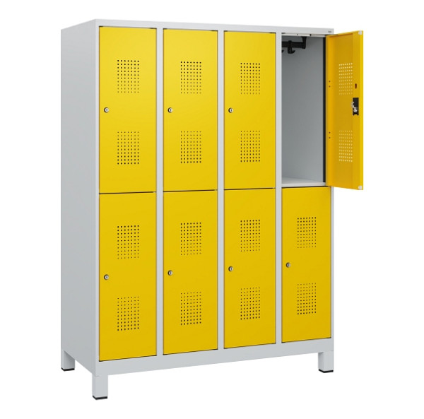 C+P Doppelstöckiger Spind Evolo PLUS, Füße, 8 Fächer, 1630x1200x500mm, 7035/1023, Zylinderschloss, 0493105-40 S10020