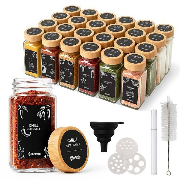 CLP 24er Set Gewürzgläser eckig Bambus, natura, 326906