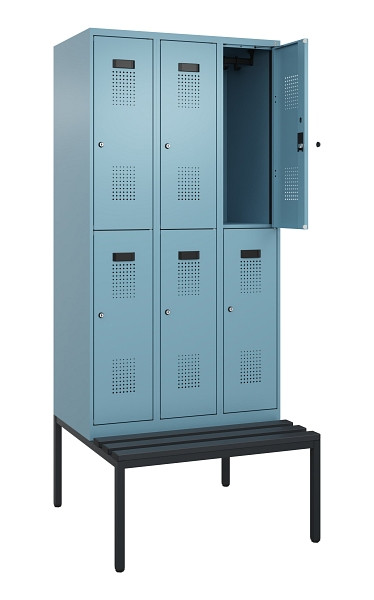 C+P Doppelstock-Spind Evolo PLUS, Bank, 6 Fächer, 2120x900x815mm, 0010/0010, Zylinderschloss, Sitzfläche Kunststoff, Sitzbank, 0493507-30 S10136
