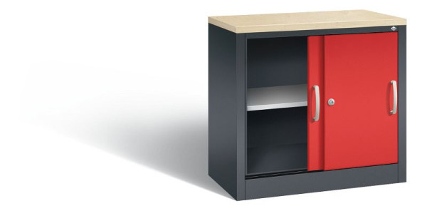 C+P Sideboard mit Schiebetüren Acurado, H720xB800xT400mm, Farbe: Schwarzgrau / feuerrot, Bügelgriff, 2 OH, 5722-00 S10427