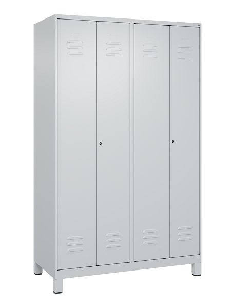 C+P Umkleidespind Classic PLUS, Doppel-Spind, Füße, 4 Abteile, 1950x1200x500mm, 7035/7035, Zylinderschlösser, 080012-40P S10027