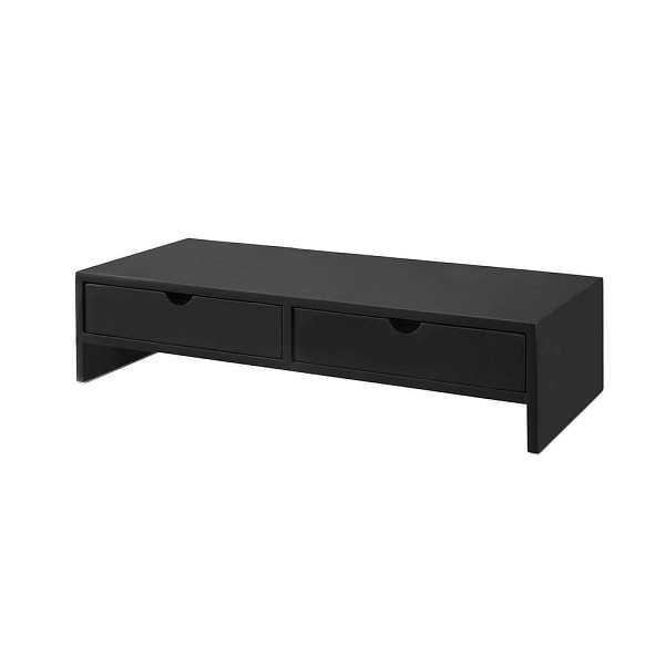 SoBuy Bildschirmerhöhung mit 2 Schubladen Schwarz 47x18x11 cm, Funktional, BBF02-SCH