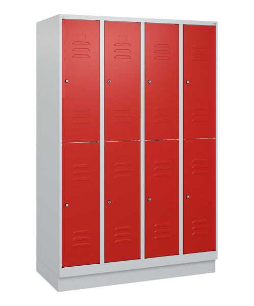 C+P Doppelstöckiger Spind Classic PLUS, Sockel, 4 Abteile, 1800x1200x500mm, 7035/3020, Zylinderschlösser, 0803207-40 S10017